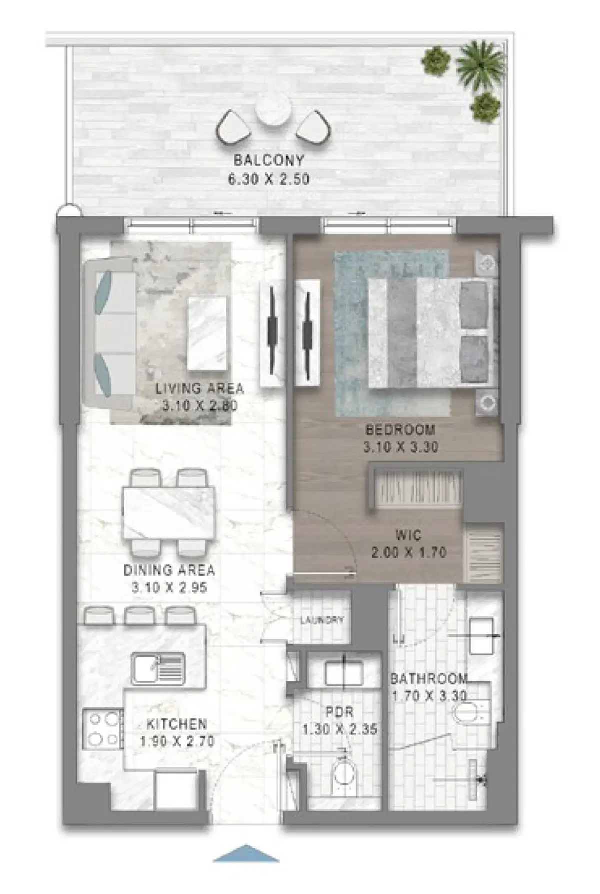 Damac Valencia At Damac Lagoons 1 Bedroom Apartments Floor Plan