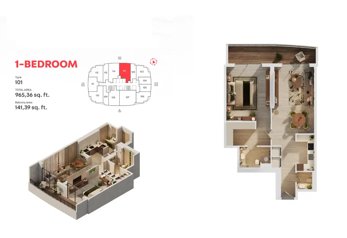 MAG 777 Dubai 1 BR Floor Plan 965 Sq. Ft.