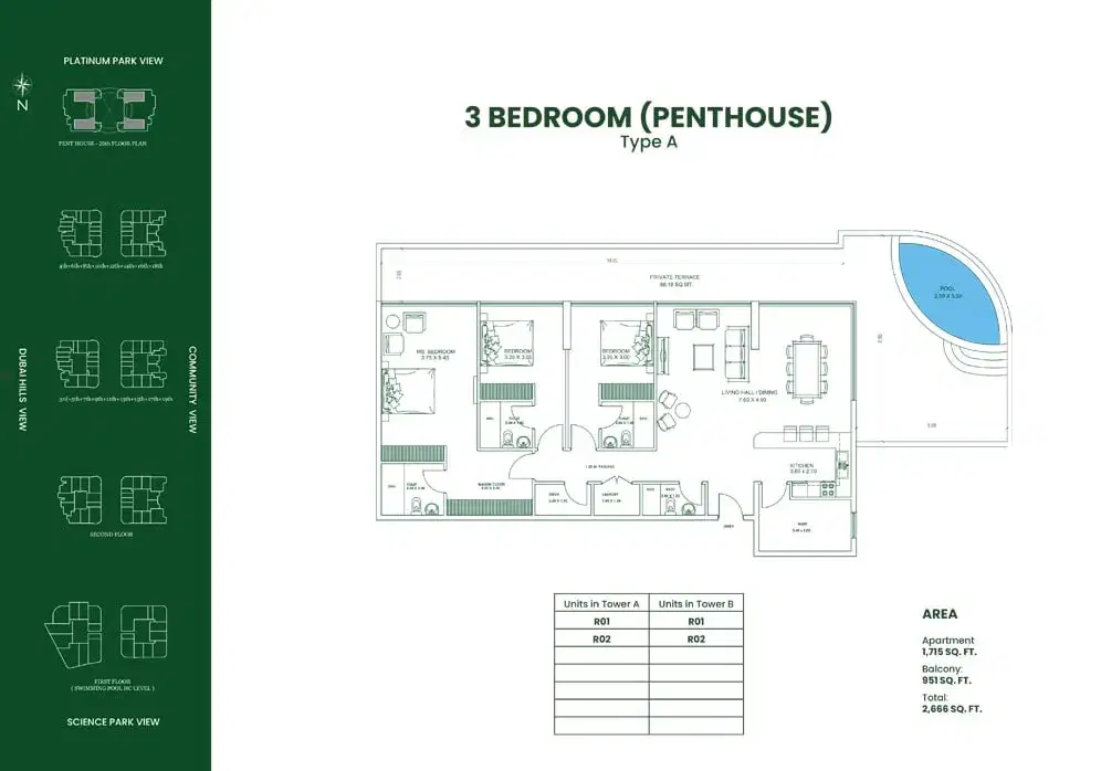 Danube Opalz 3 BR Penthouse Floor Plan