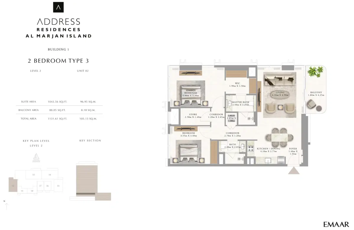 Emaar Address Residences Phase 2 Al Marjan Island 2 Bedroom Apartments Floor Plan