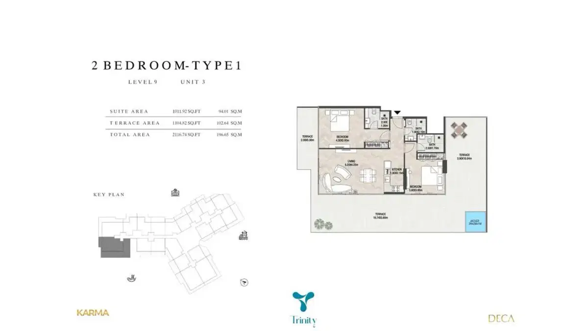 Deca Trinity 2 BR Apartment Floor Plan 2,116 Sq. Ft.