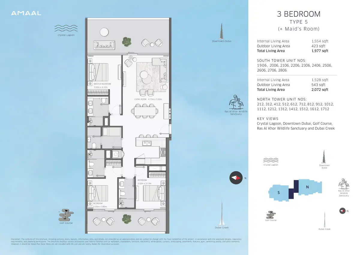 Amaal Emirates Amaal 8 Apartments at MBR City 3 BR Apartments Floor Plan