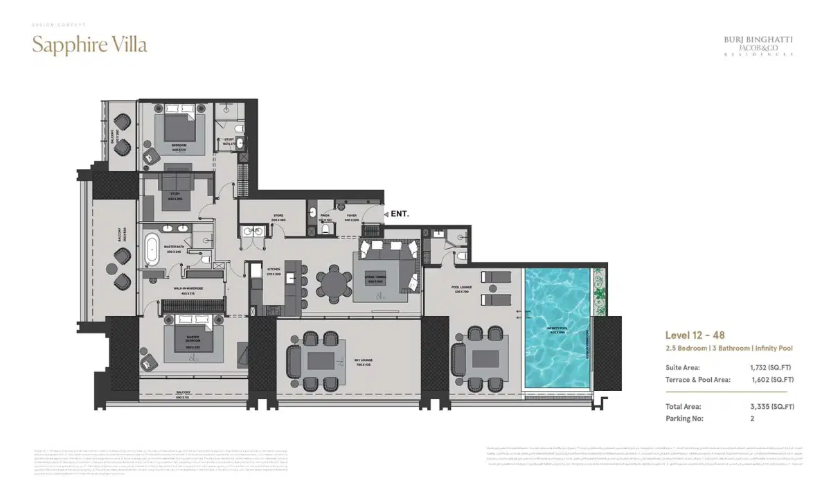 Burj Binghatti Jacob And Co Residences 2 Bedroom Villas Floor Plan