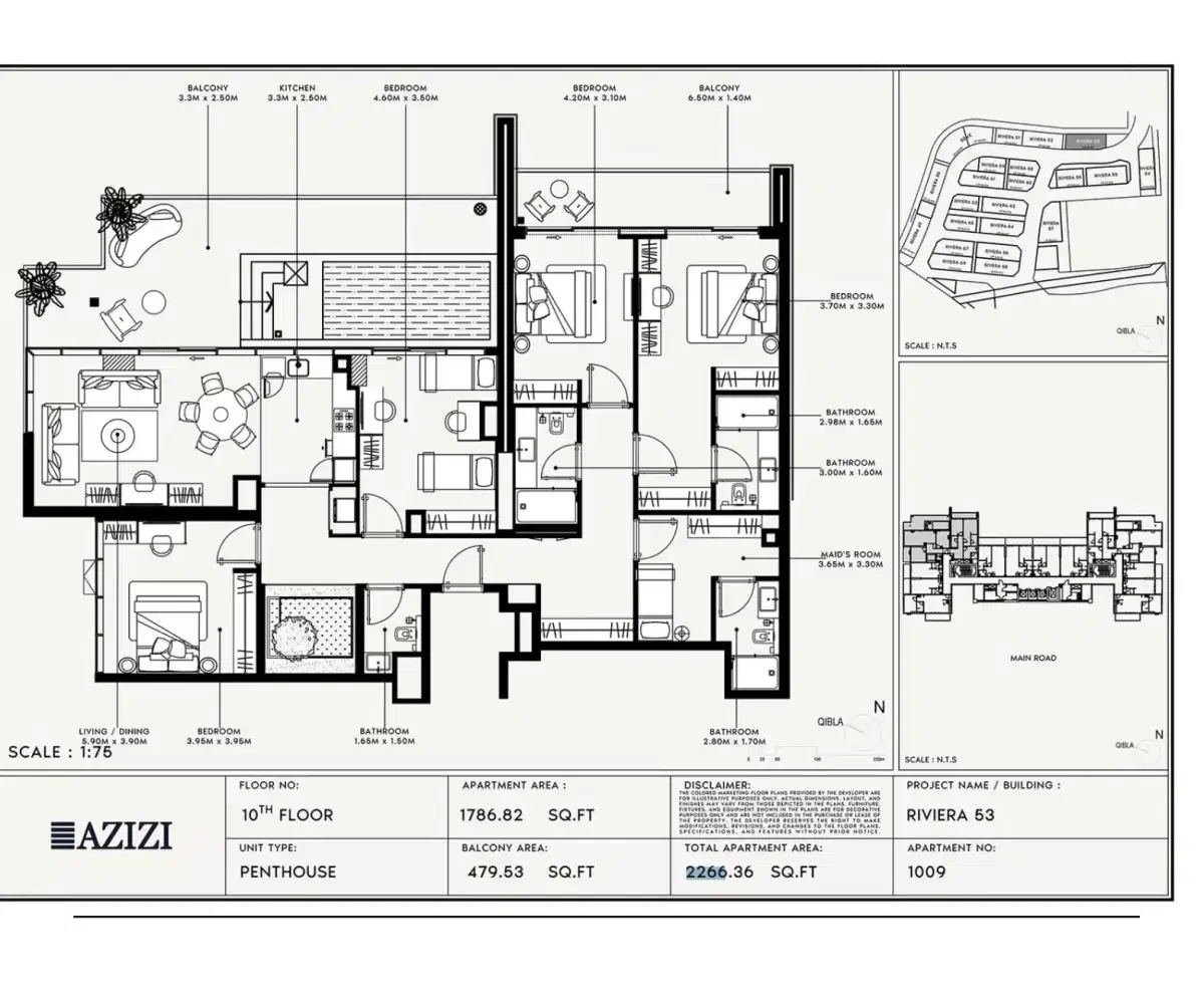 Azizi Riviera 53 at Meydan Dubai 4 BR Penthouses Floor Plan