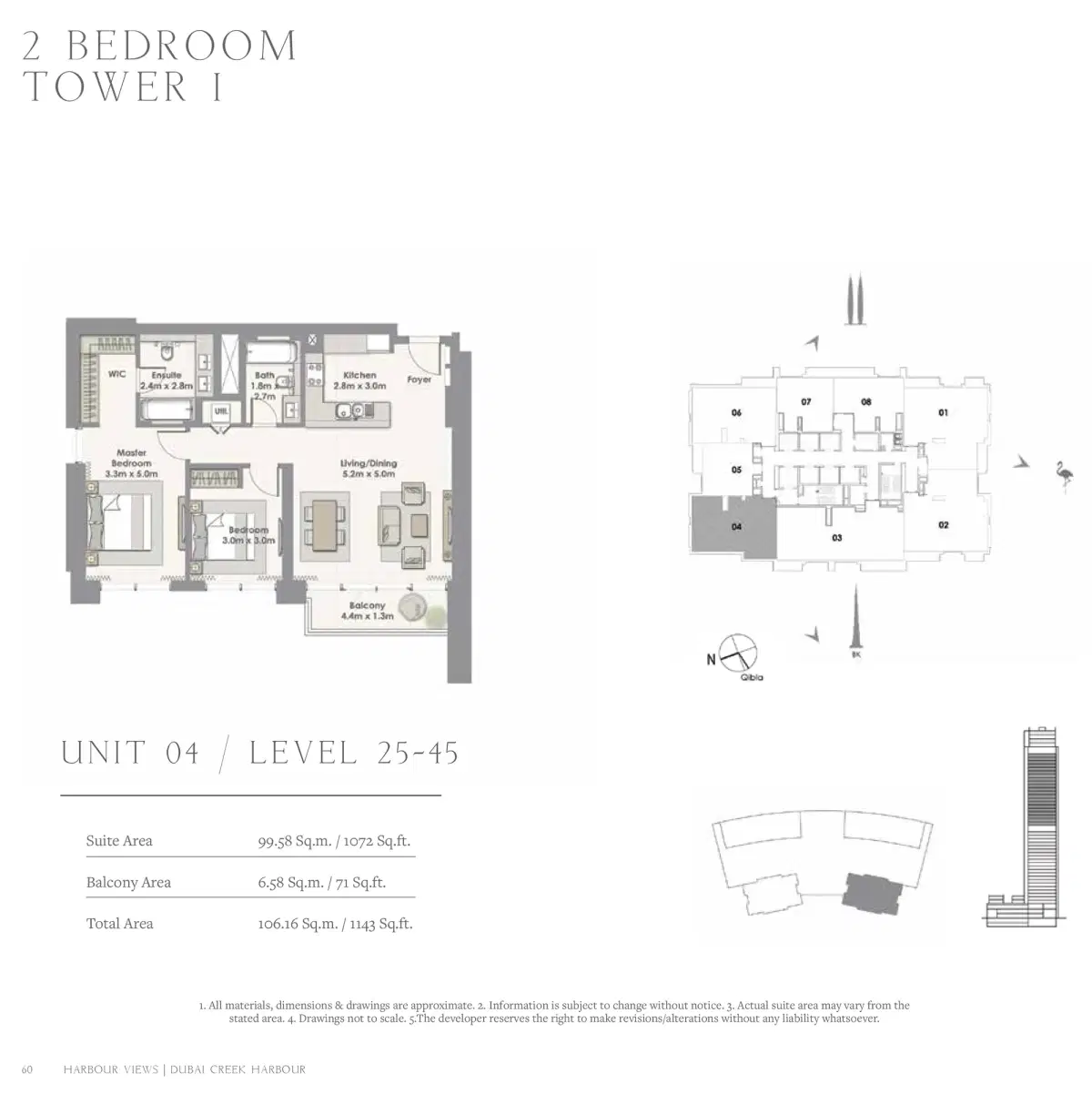 EMAAR Harbour Views Dubai 2 BR Floor Plan 1,143 Sq. Ft.