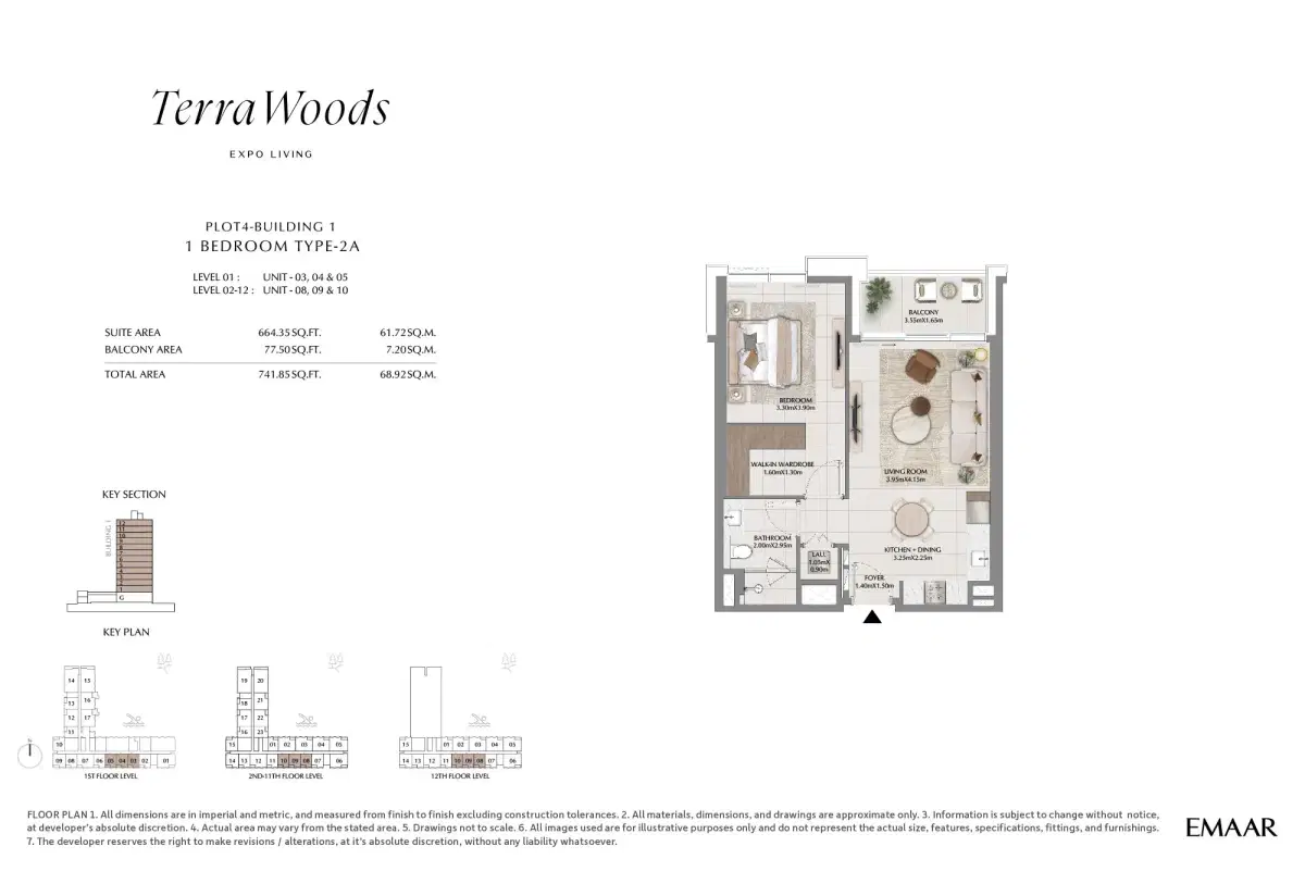 Terra Woods at Dubai South 1 BR Floor Plan 742 Sq. Ft.