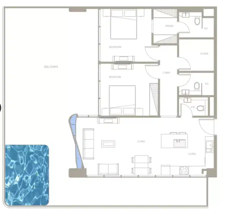 Iluka by MS Homes Dubai 2 BR Floor Plan 1,689 Sq. Ft.