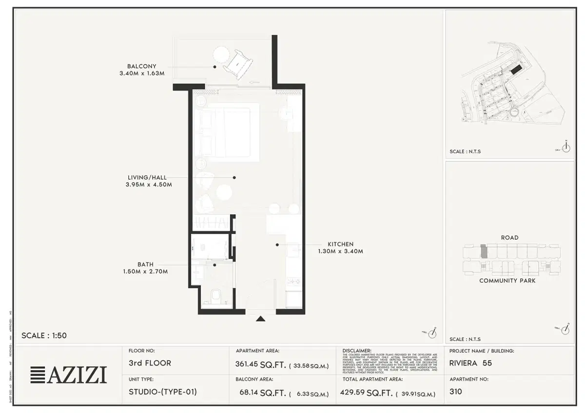 Studios Floor Plan 429 Sq. Ft.
