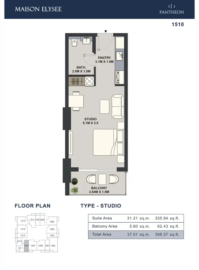 Studios Floor Plan 398 Sq. Ft.