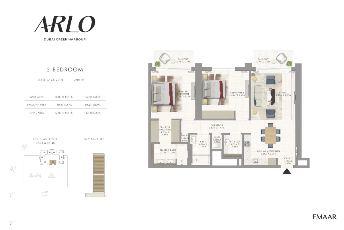 Emaar Arlo Dubai Creek Harbour 2 Bedroom Apartments Floor Plan