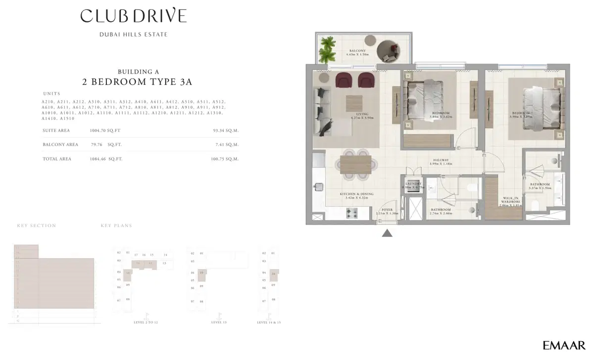 EMAAR Club Drive Dubai 2 BR Floor Plan 1,084 Sq. Ft.
