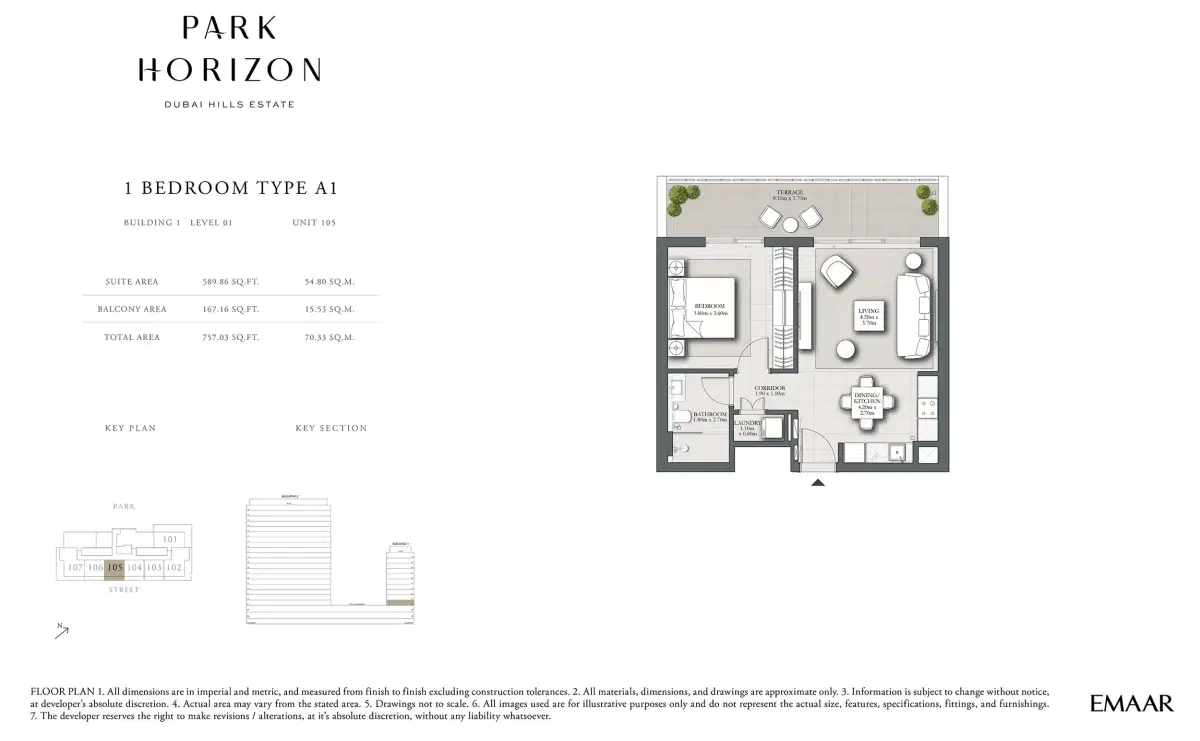 Emaar Park Horizon 1 Bedroom Apartments Floor Plan