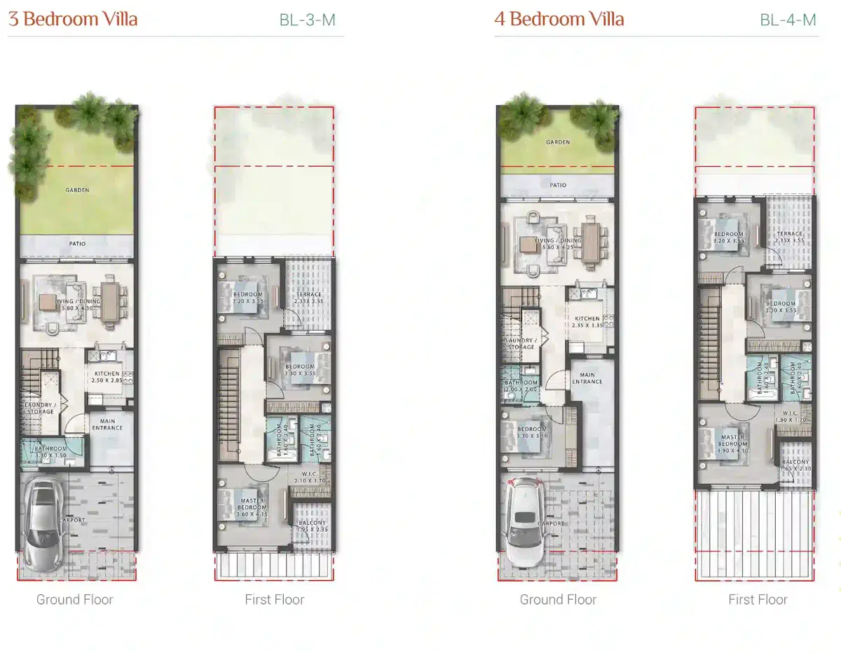 Damac Lagoons Portofino 3 & 4 Bedroom Villas Floor Plan