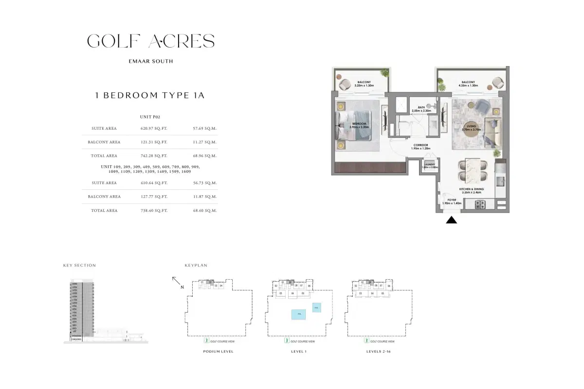 Emaar Golf Acres 1 BR Floor Plan 738 Sq. Ft.