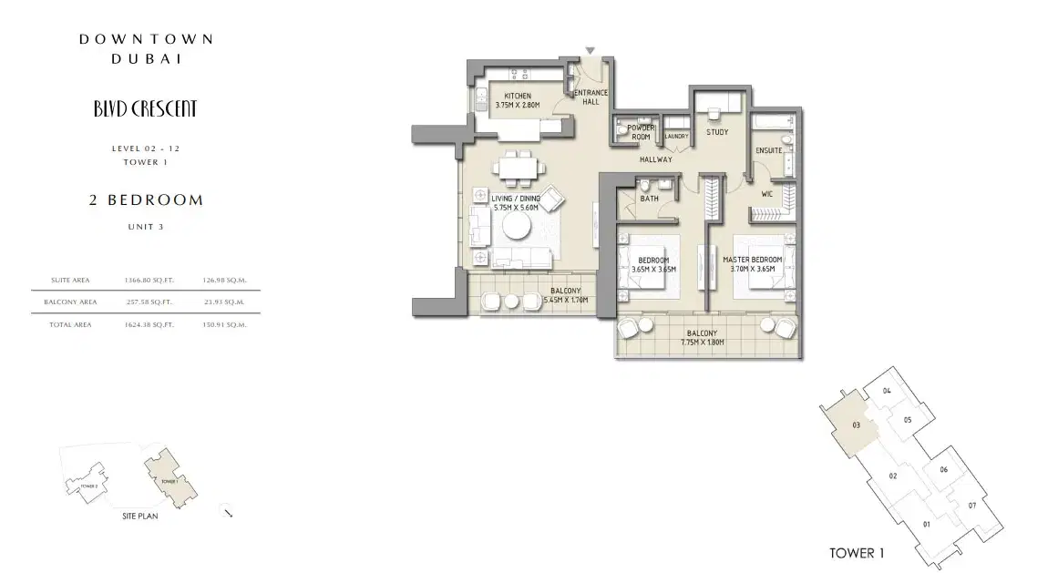 Emaar BLVD Crescent at Downtown Dubai | Apartments & Penthouses 2 BR Apartment Floor Plan