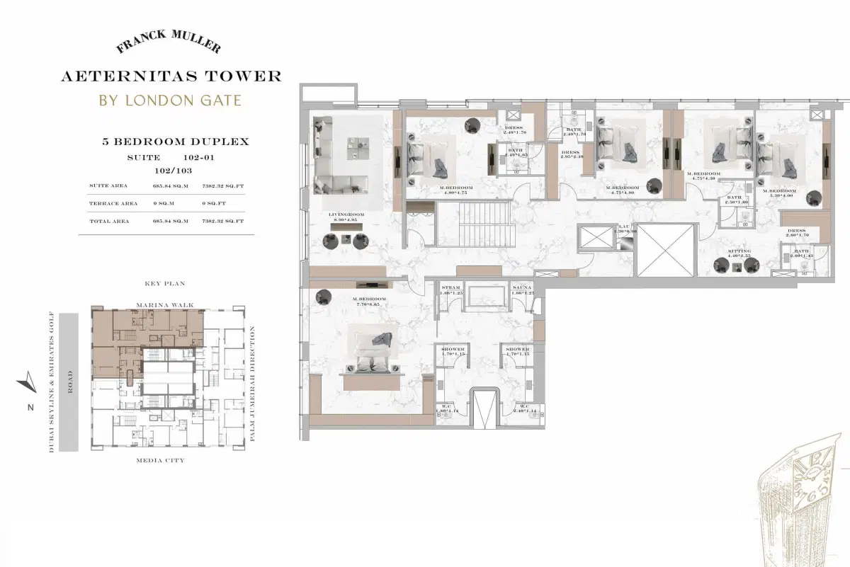 Aeternitas By London Gate Dubai Marina 5 BR Duplexes Floor Plan