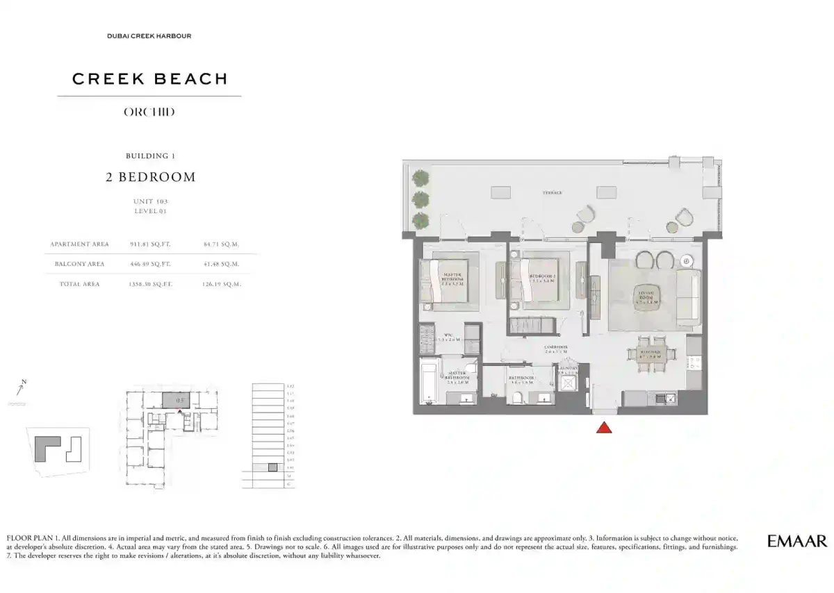 Emaar Creek Beach Orchid 2 BR Apartment Floor Plan