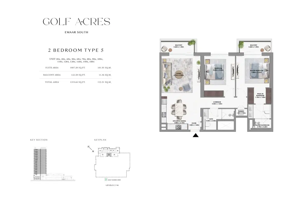 Emaar Golf Acres 2 BR Floor Plan 1,219 Sq. Ft.