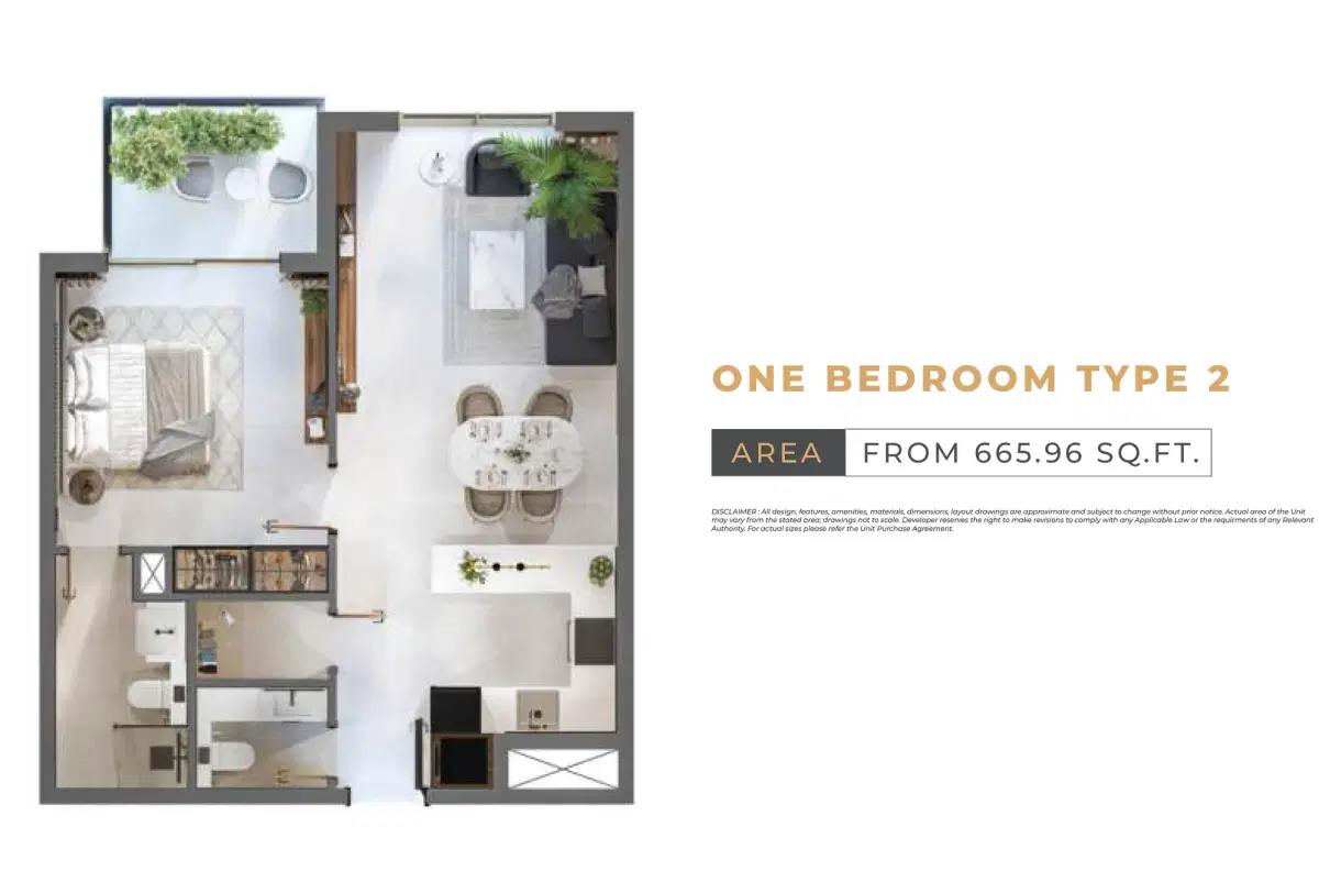 Levanto ORO24 Dubai 1 BR Floor Plan 665 Sq. Ft.