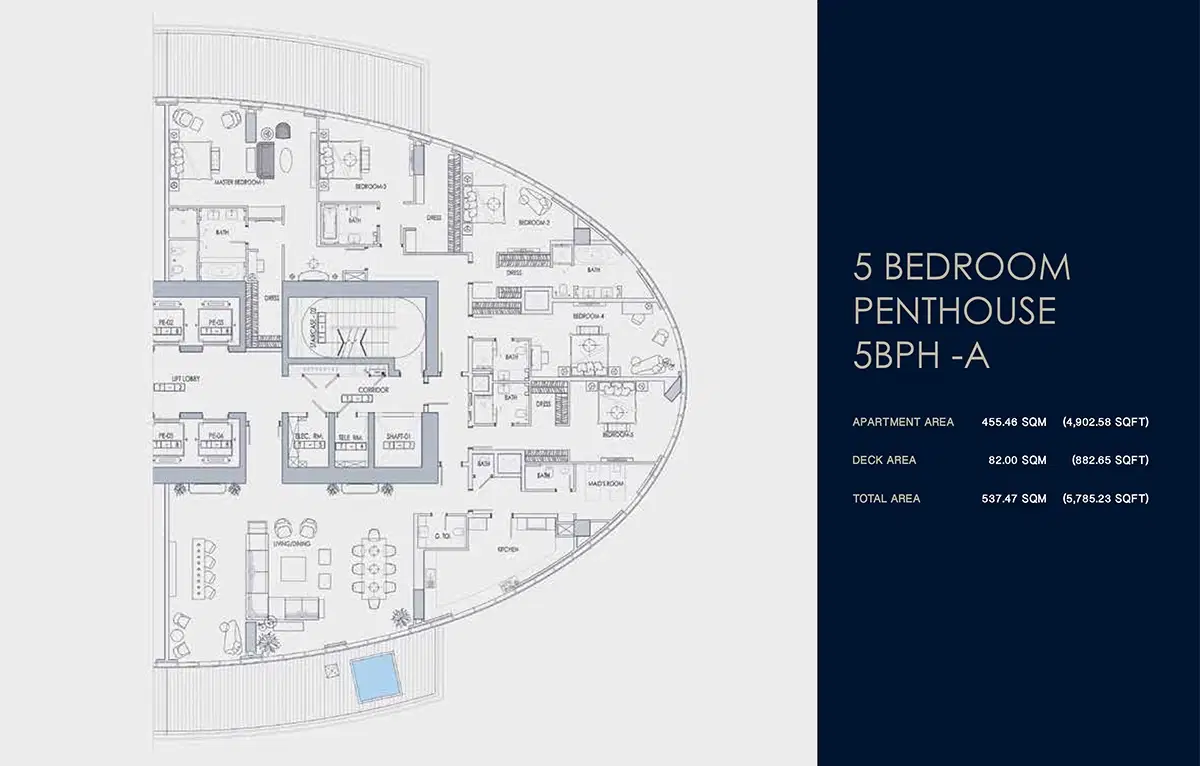 Shapoorji Imperial Avenue At Downtown Dubai 5 Bedroom Apartment Floor Plan