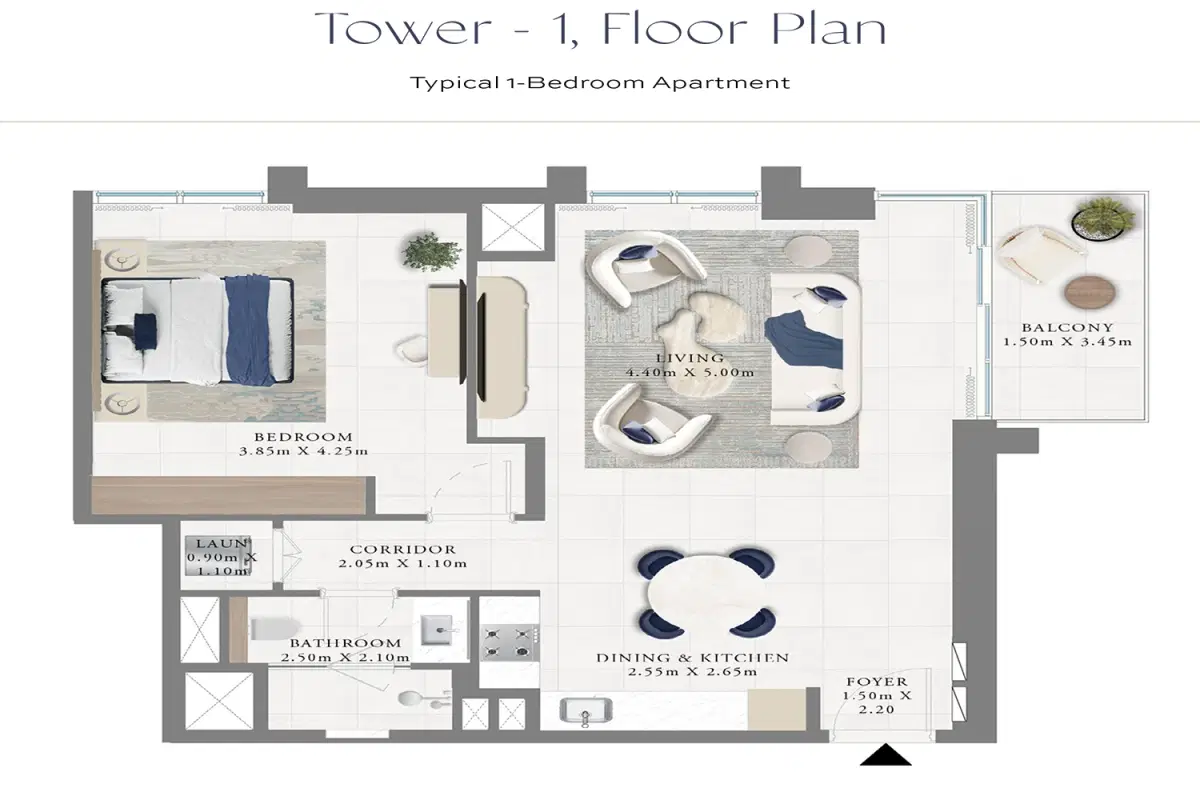 Emaar Altus Dubai Creek Harbour 1 Bedroom Apartments Floor Plan