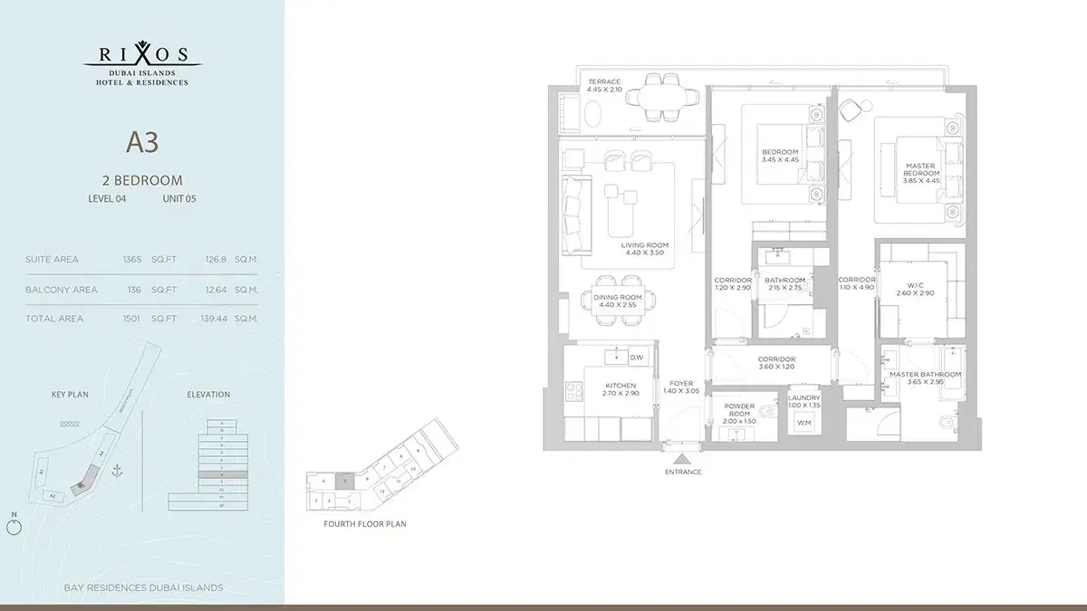 Nakheel Rixos Dubai 2 BR Floor Plan 1,501 Sq. Ft.