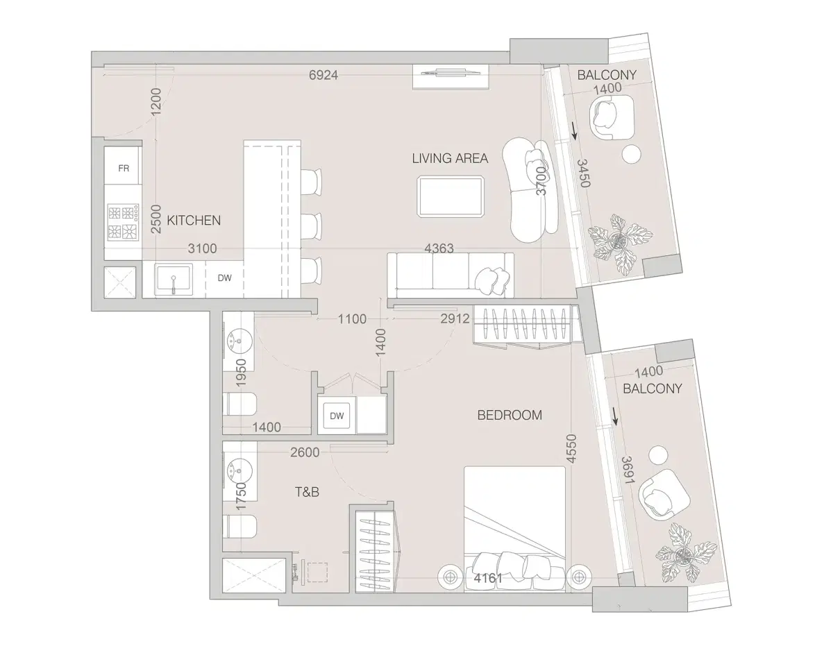 Object 1 W1NNER Apartments at JVT Dubai 1 BR Apartments Floor Plan