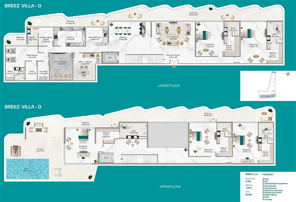 Breez by Danube at Dubai Maritime City 5 BR Villas Floor Plan