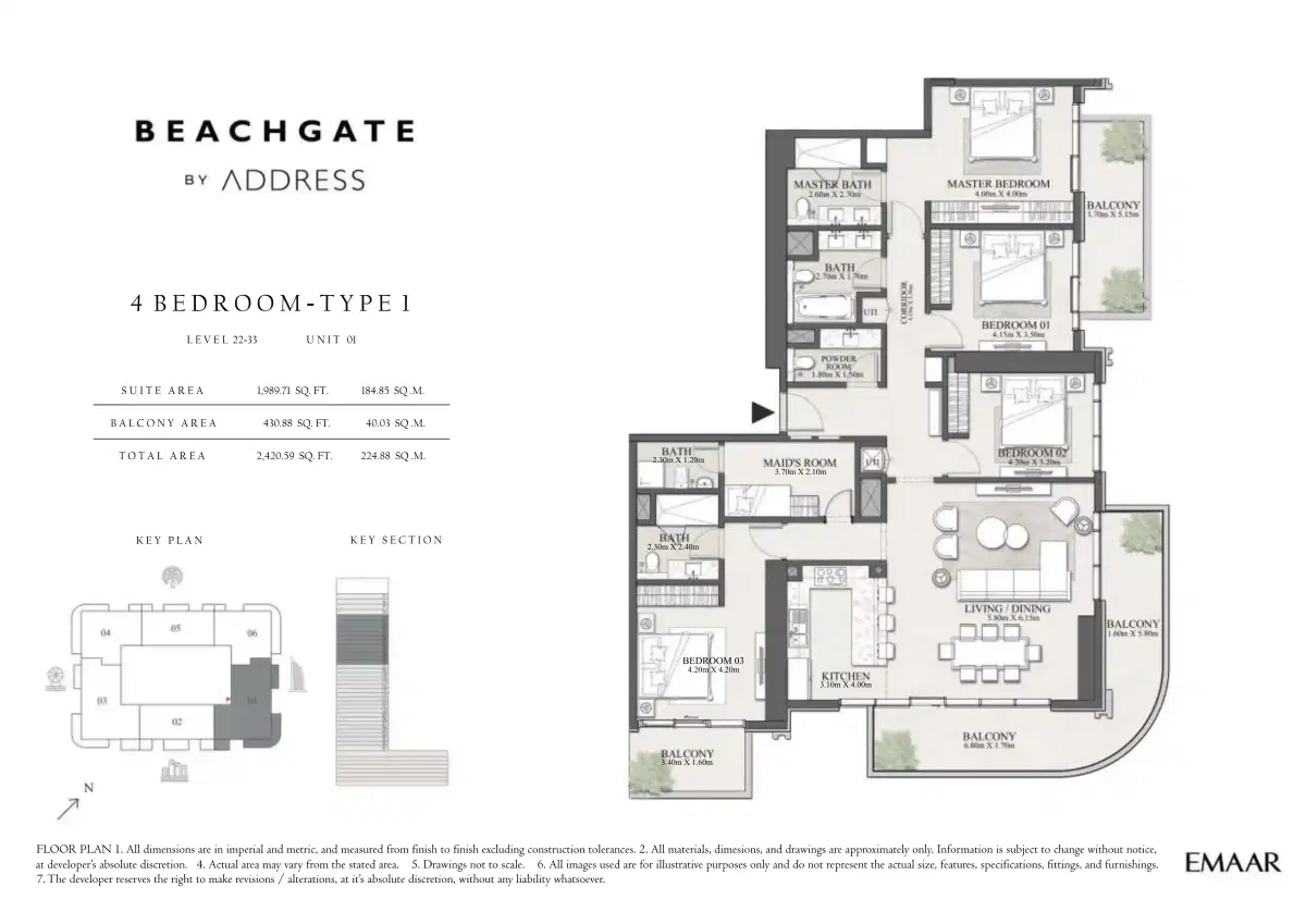 Emaar Beachgate By Address 4 Bedroom Apartments Floor Plan