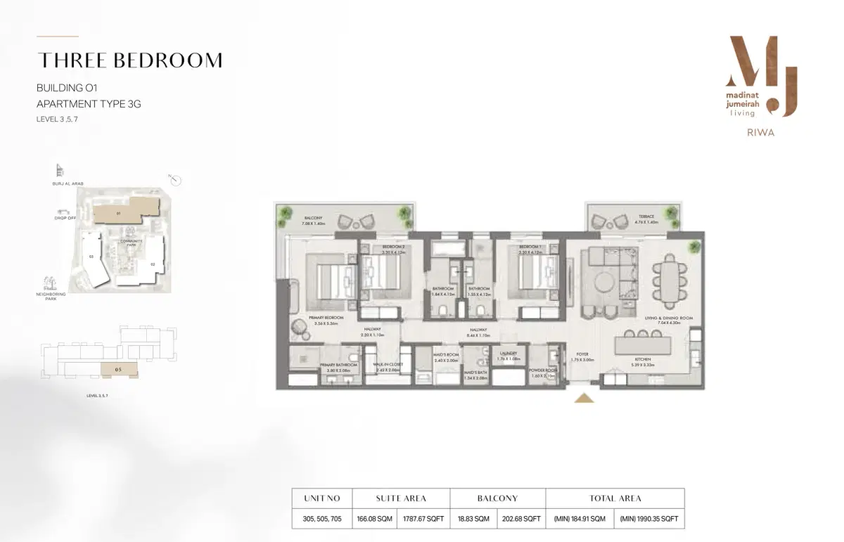 Meraas Riwa Mjl 3 Bedroom Apartments Floor Plan