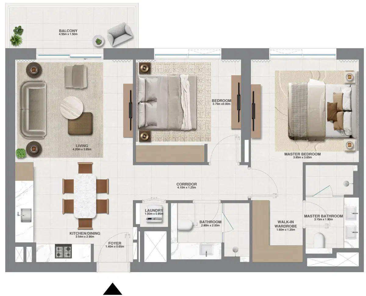 Golf Meadow At Emaar South Dubai 2 Bedroom Apartments Type-1 Floor Plan