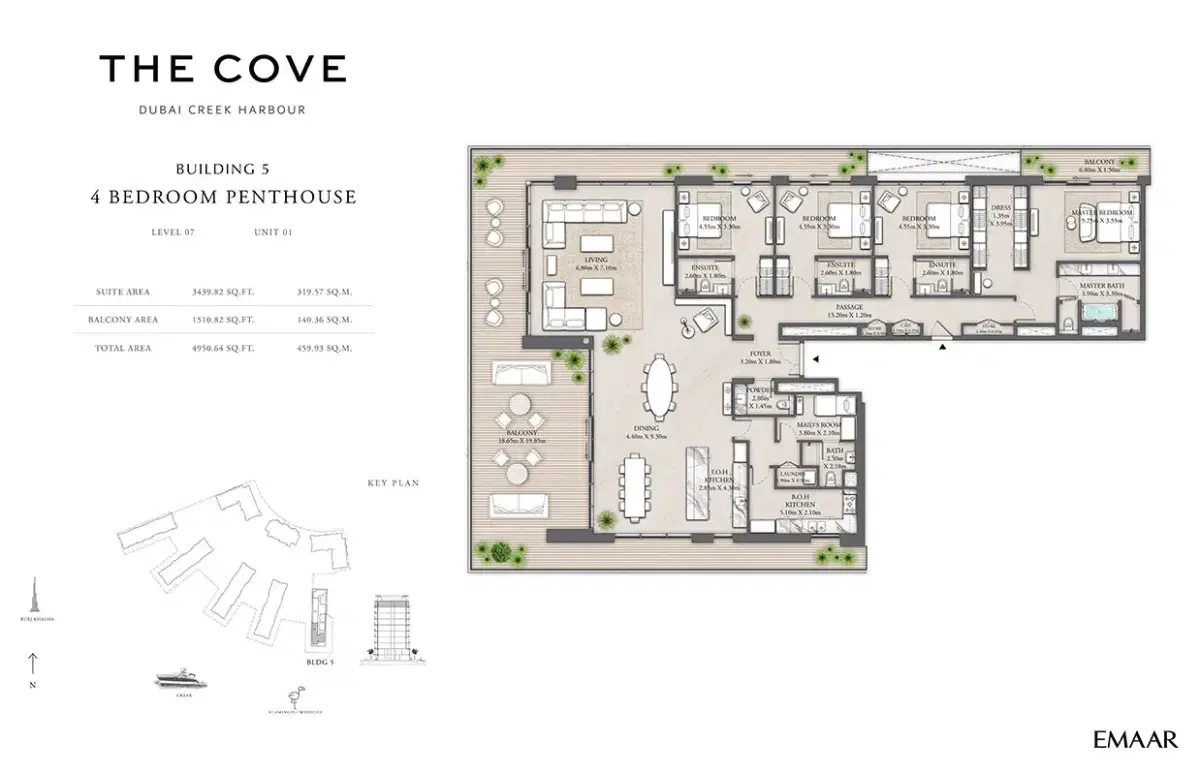 EMAAR The Cove 2 Dubai 4 BR Floor Plan 4,951 Sq. Ft.