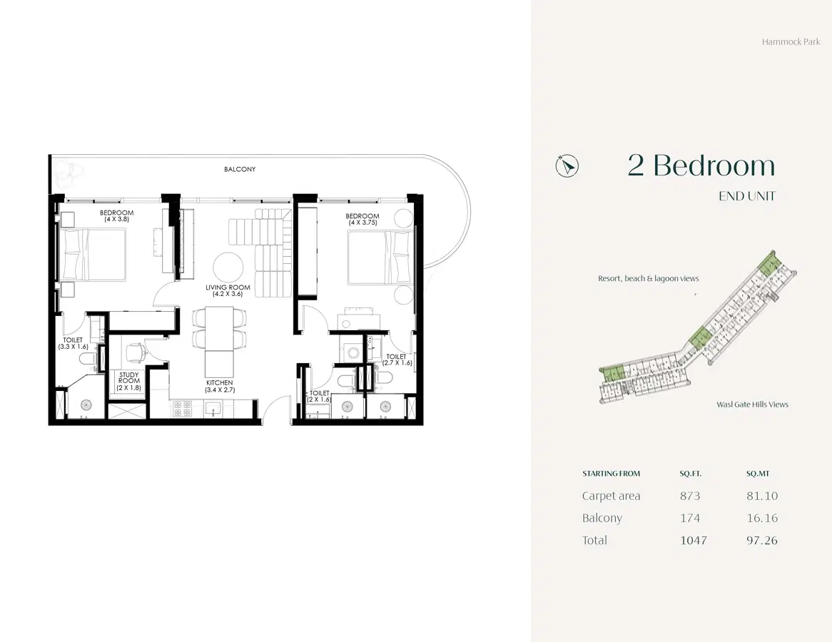 Hammock Park Divine One Wasl Gate 2 Bedroom Apartments Floor Plan