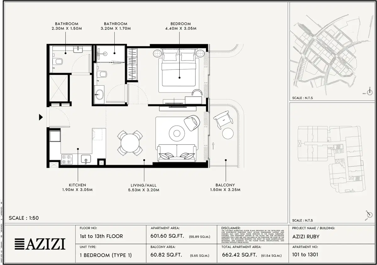 1 BR Floor Plan 662 Sq. Ft.