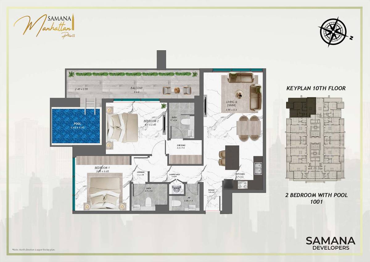 Samana Manhattan 2 2 Bedroom Apartments Floor Plan