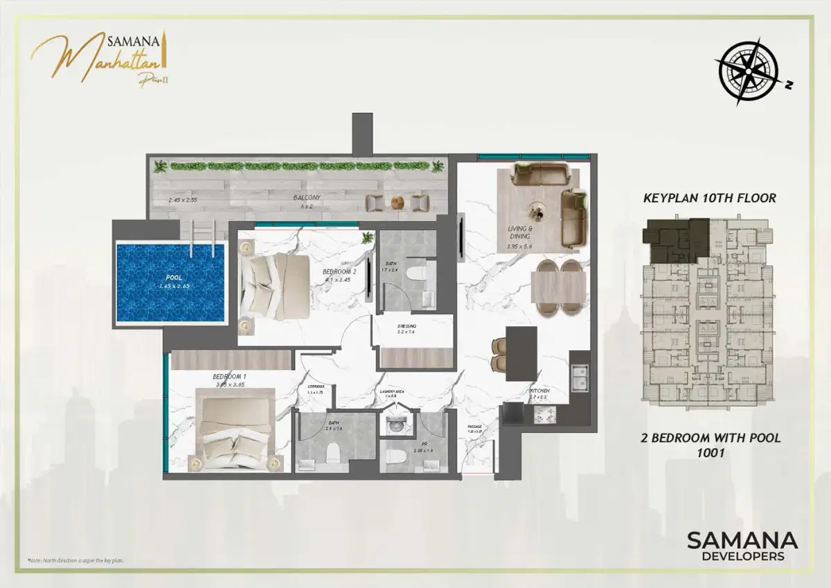 Samana Manhattan 2 2 BR Floor Plan 2,282 Sq. Ft.