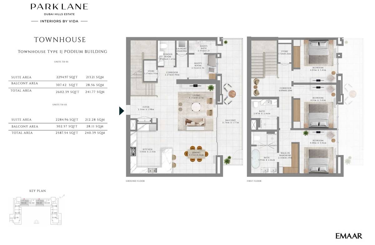 Emaar Park Lane Dubai Hills Estate 3 Bedroom Townhouses Floor Plan