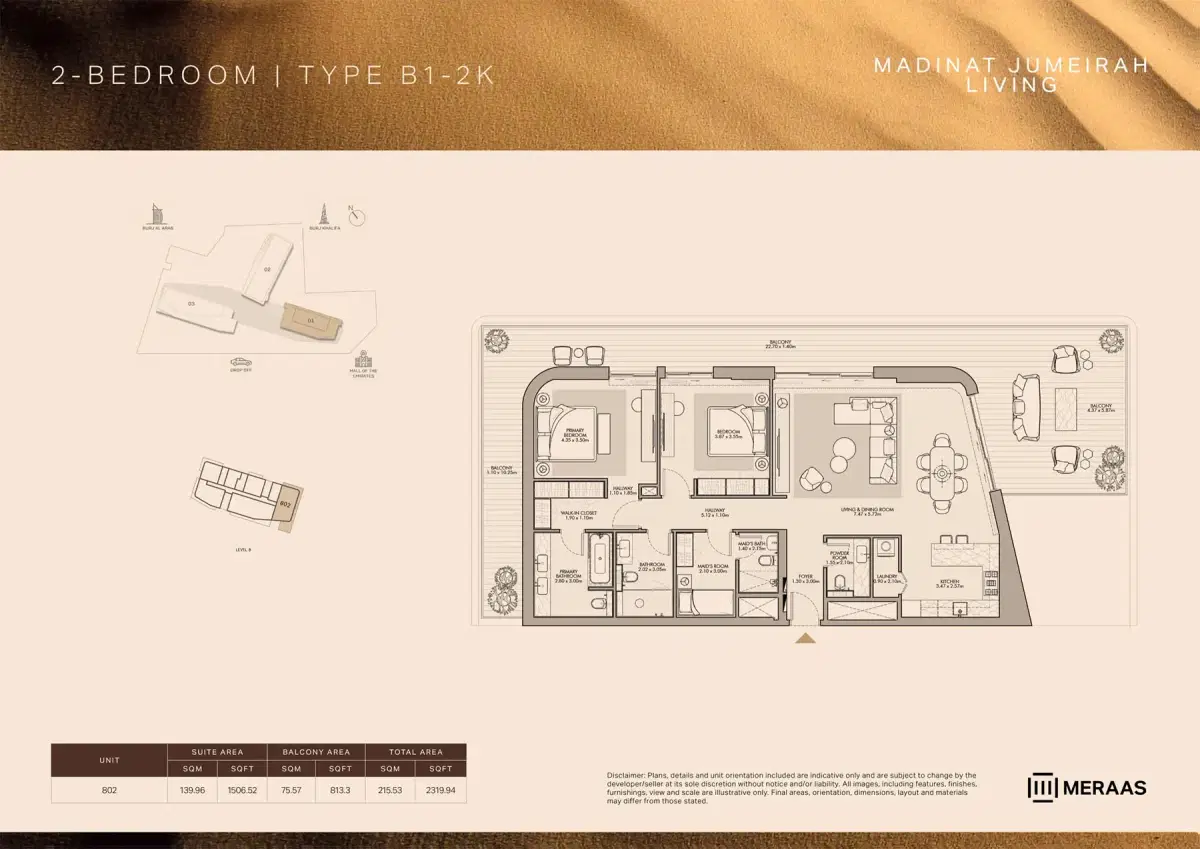 Nourelle at Madinat Jumeirah Living Dubai 2 BR Floor Plan 2,319 Sq. Ft.
