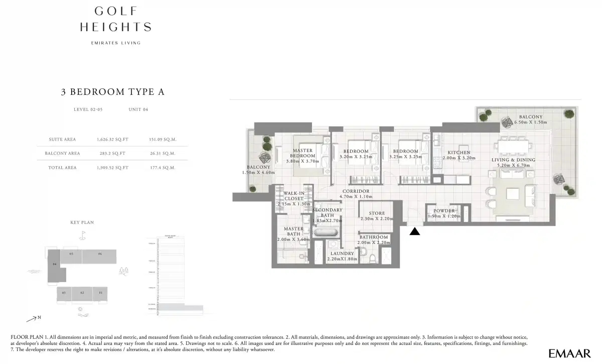 Emaar Golf Heights 3 Bedroom Apartments Floor Plan