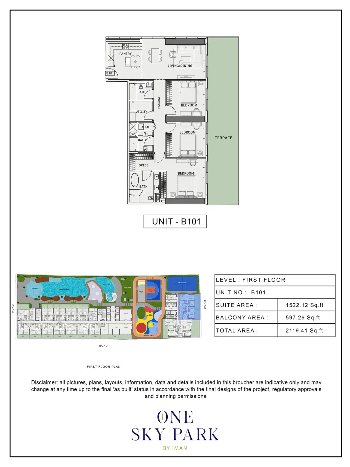 Iman One Sky Park Studio, Apartments & Penthouses at JVC 3 BR Apartment Floor Plan