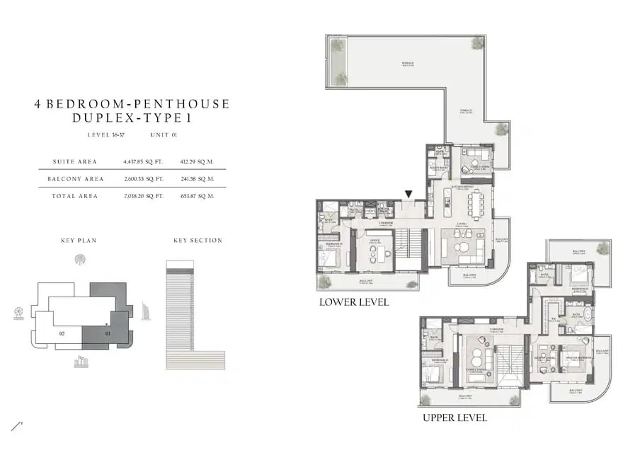 Emaar Beachgate By Address 4 BR Duplex Penthouses Floor Plan