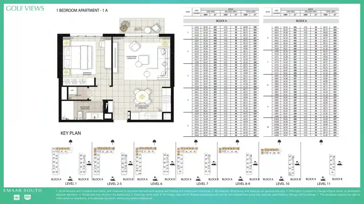 Golf Views Emaar South 1 BR Apartment Floor Plan
