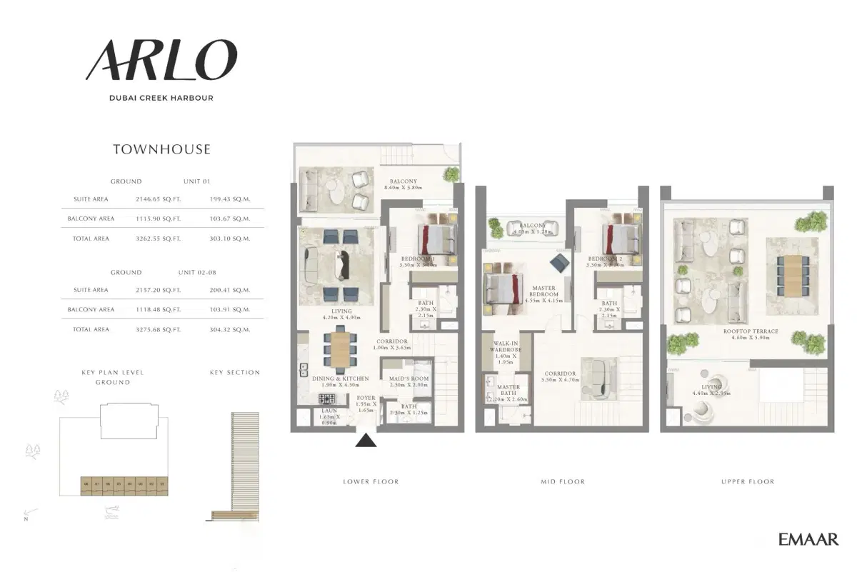 Emaar ARLO Dubai 3 BR Floor Plan 3,276 Sq. Ft.