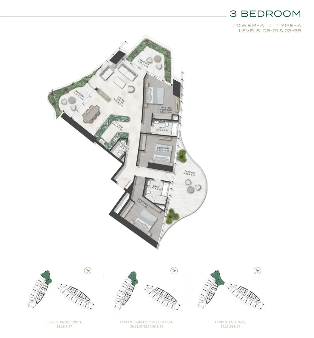 Damac Safa One 3 Bedroom Apartments Floor Plan