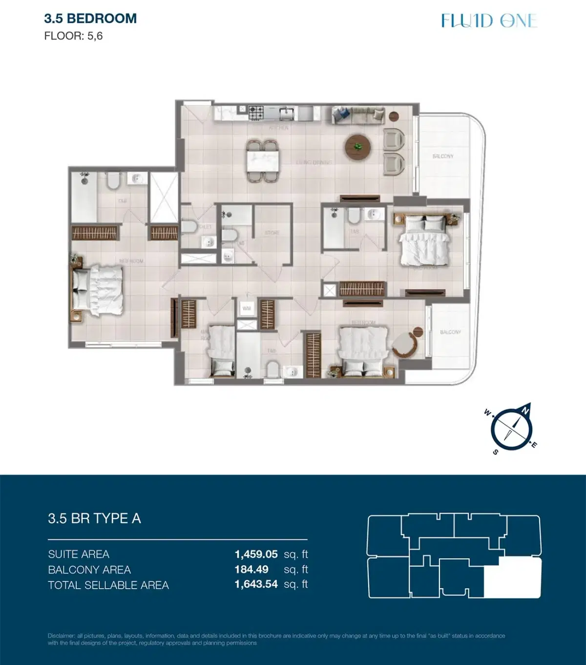 Fluid One by Object One at Dubai Islands 3.5 BR Floor Plan 1,643 Sq. Ft.