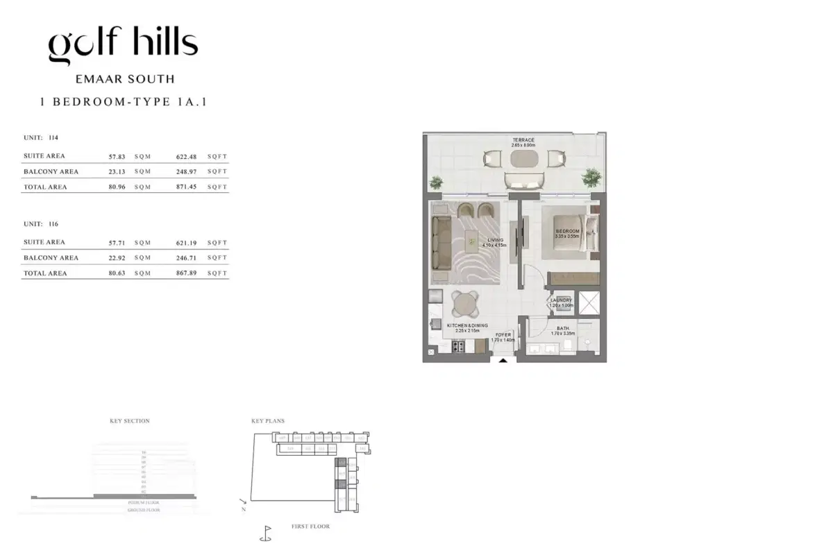 Emaar Golf Hills One At Emaar South | Apartments & Townhouses 1 BR Apartment Floor Plan