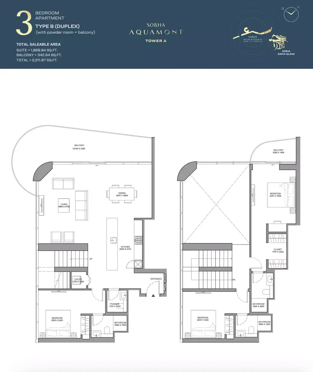 Aquamont at Downtown Umm Al Quwain 3 BR Floor Plan 2,211 Sq. Ft.