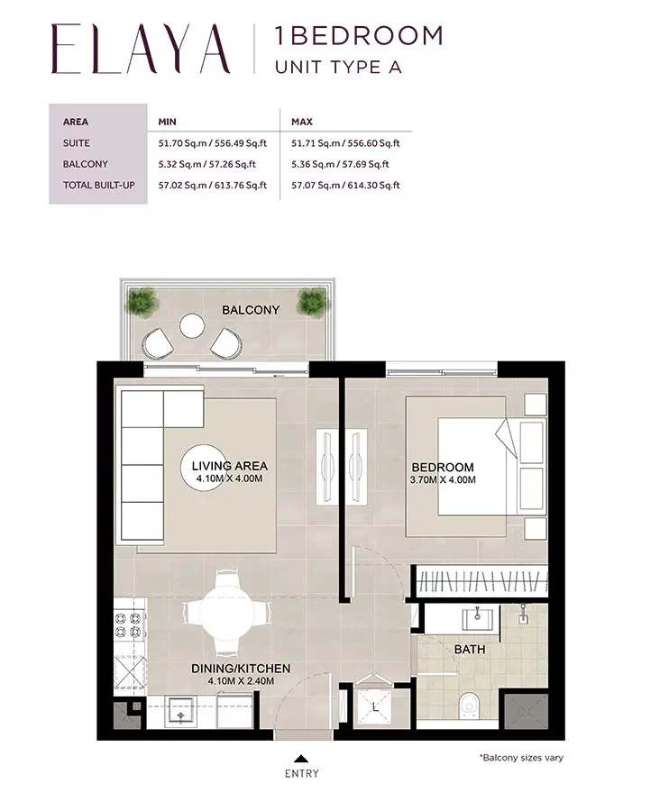 Nshama Elaya Town Square Dubai 1 Bedroom Apartments Floor Plan