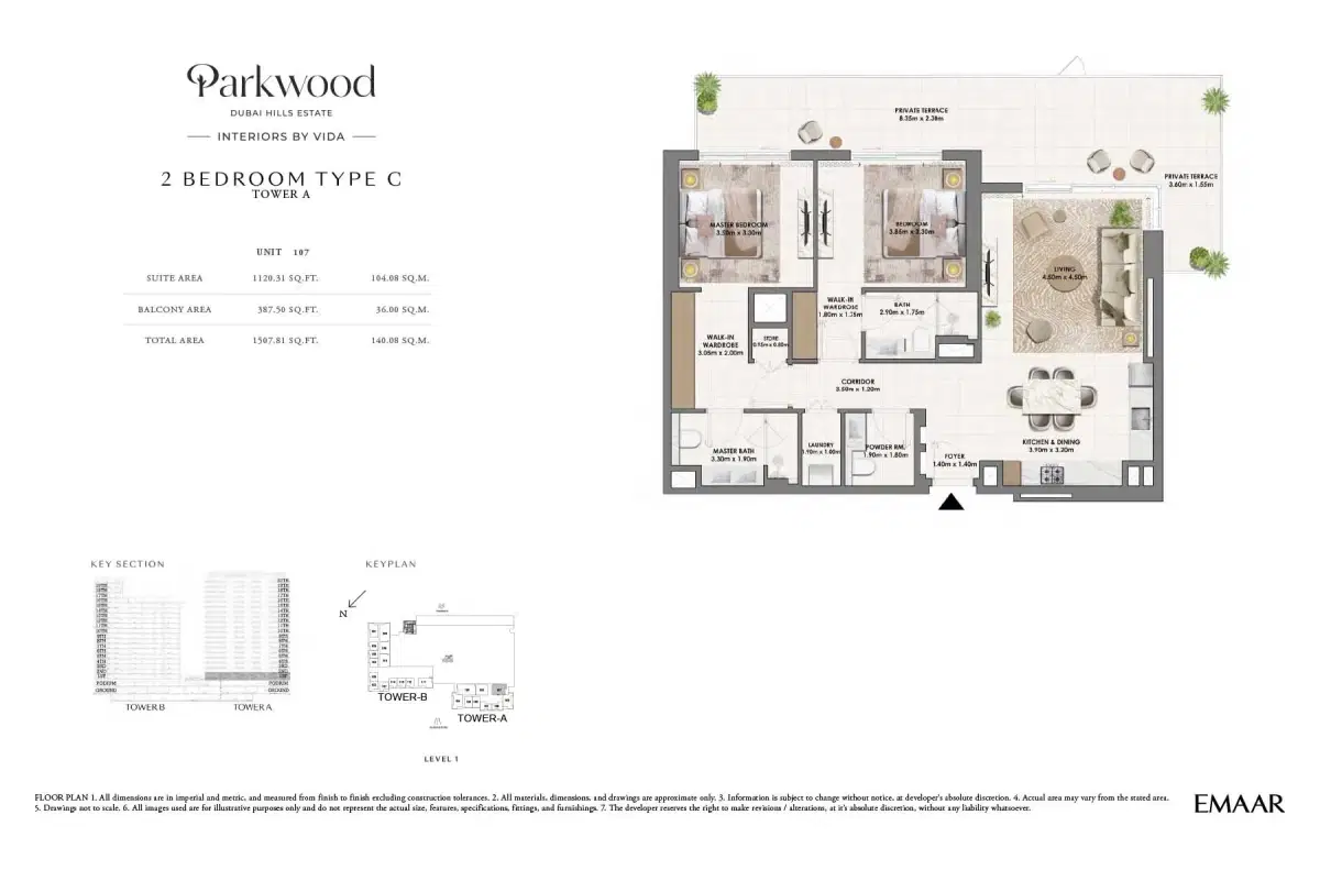 Emaar Parkwood 2 BR Floor Plan 1,507 Sq. Ft.