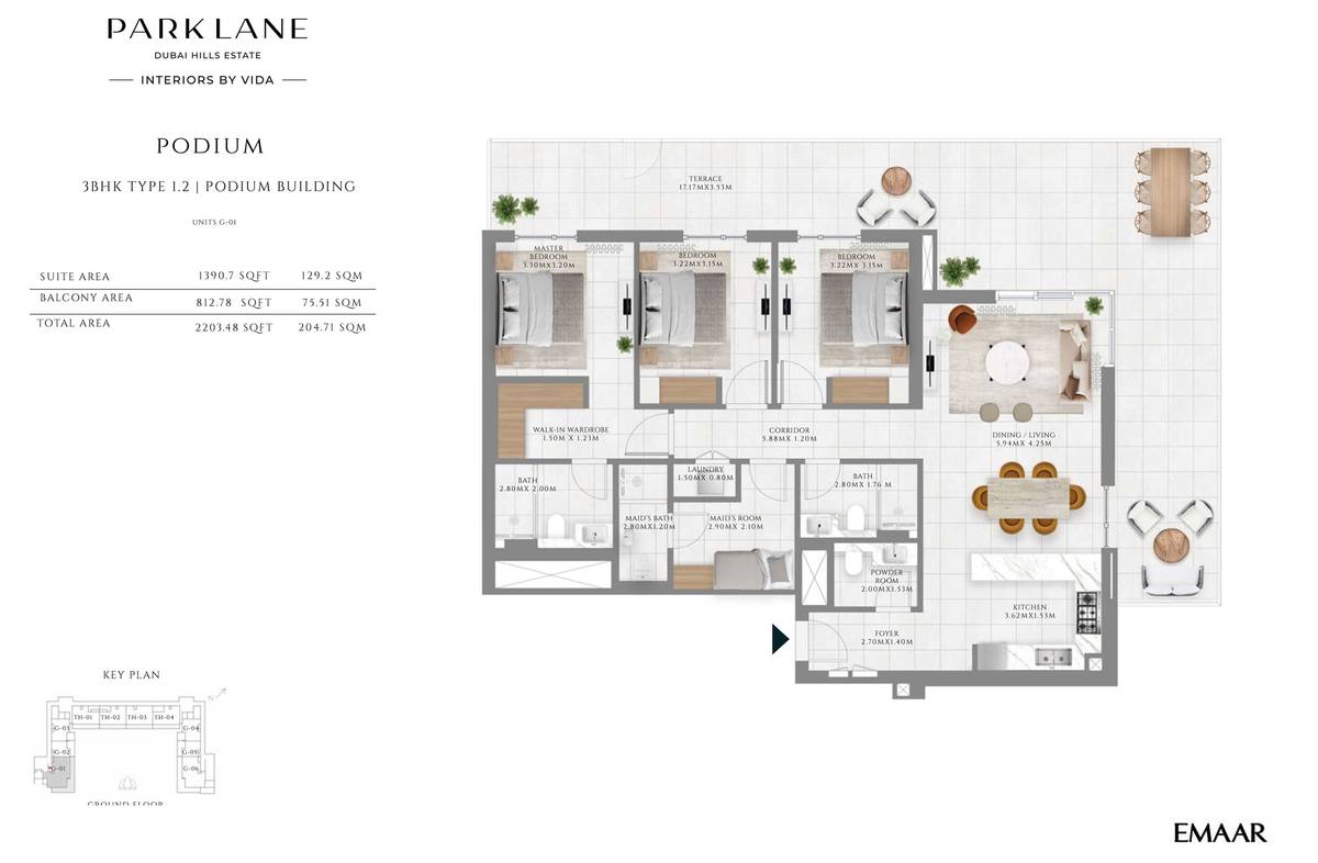 Emaar Park Lane Dubai Hills Estate 3 Bedroom Apartments Floor Plan